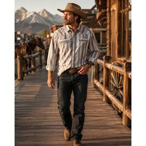 Schaefer Outfitter RangeTek Western Guide Snap Shirt XXL Rodeo Blanket Stripe